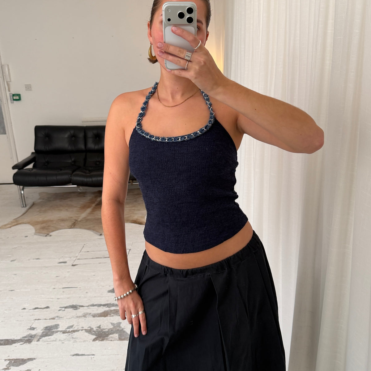 90s Blue Knit Halterneck Top