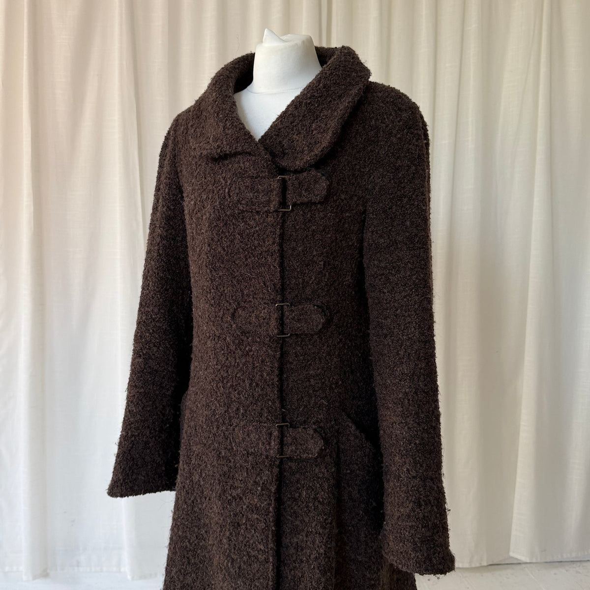 1990s Brown Textured Wool Blend Winter Coat