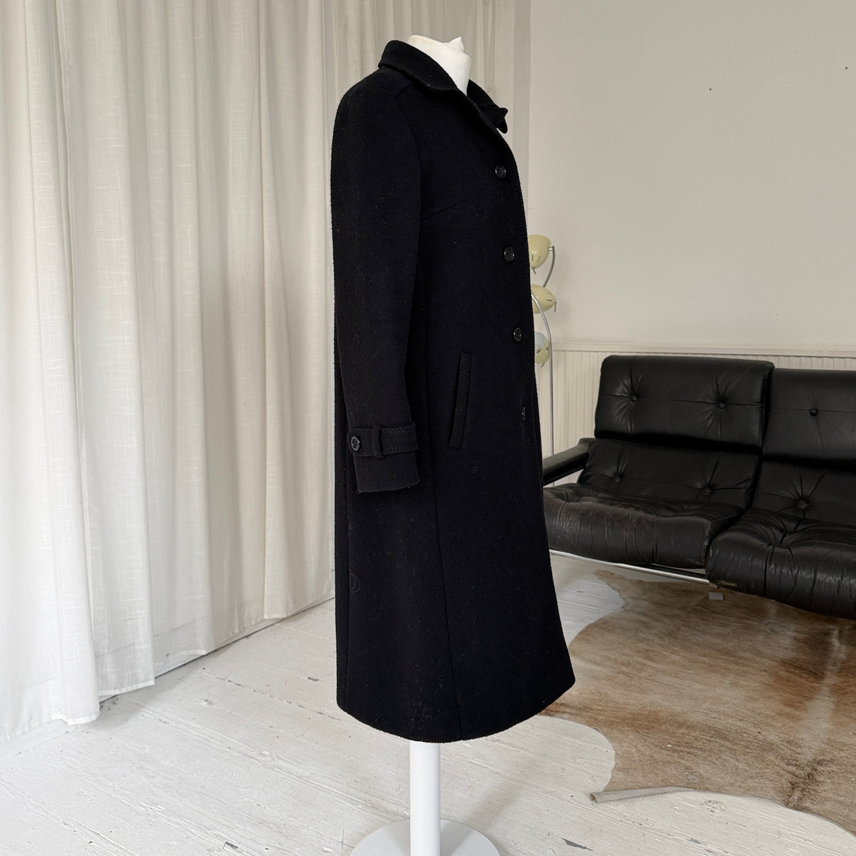 Black Pure New Wool Mid-Length Winter Coat