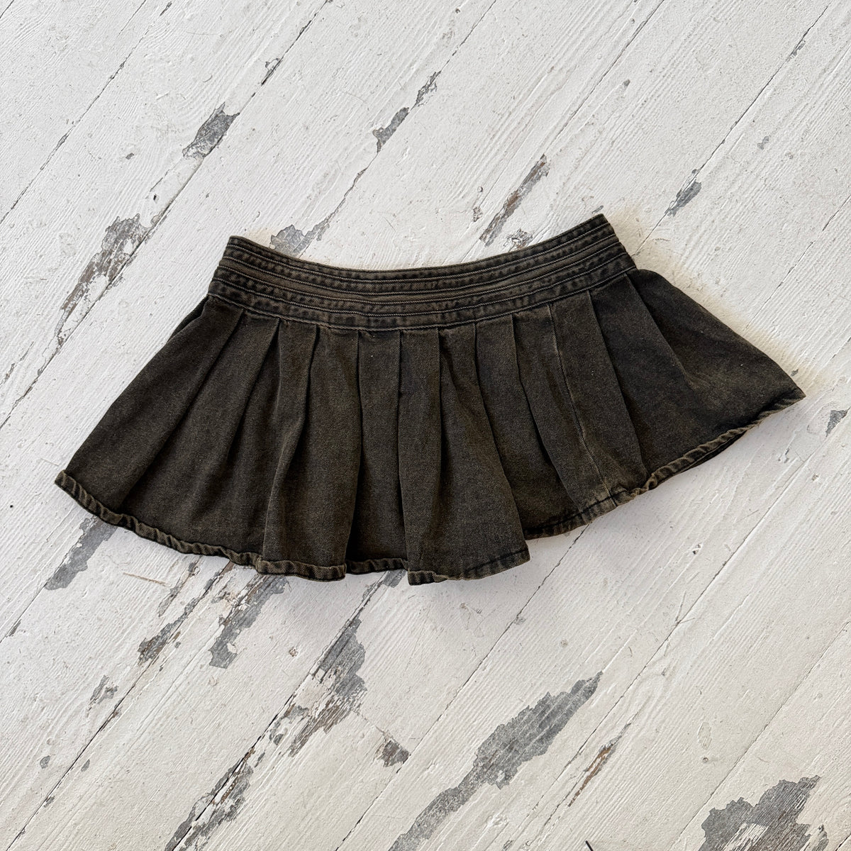 00s Brown Washed Denim Pleated Overskirt