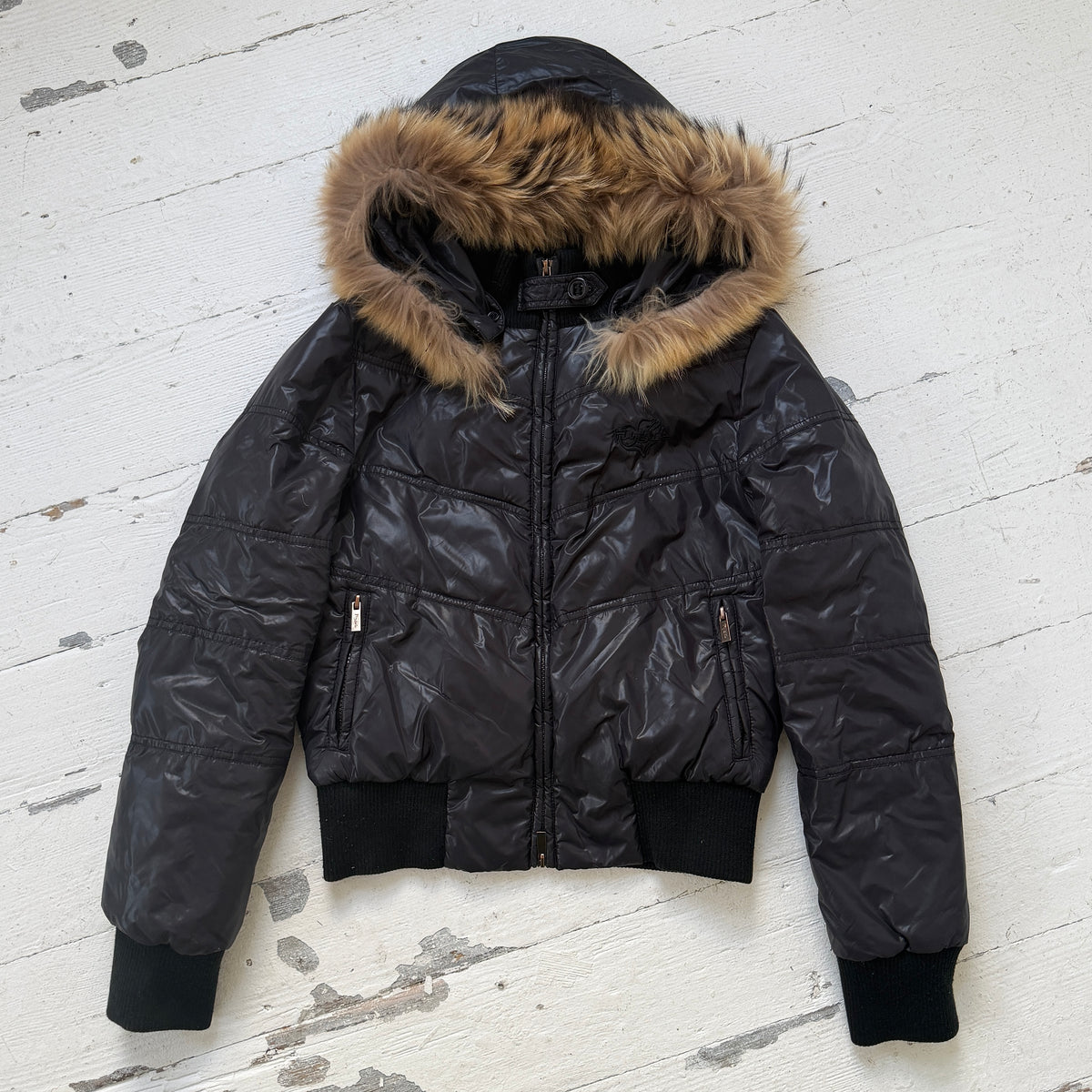 00s Down Feather Fur Hood Puffer Bomber Jacket