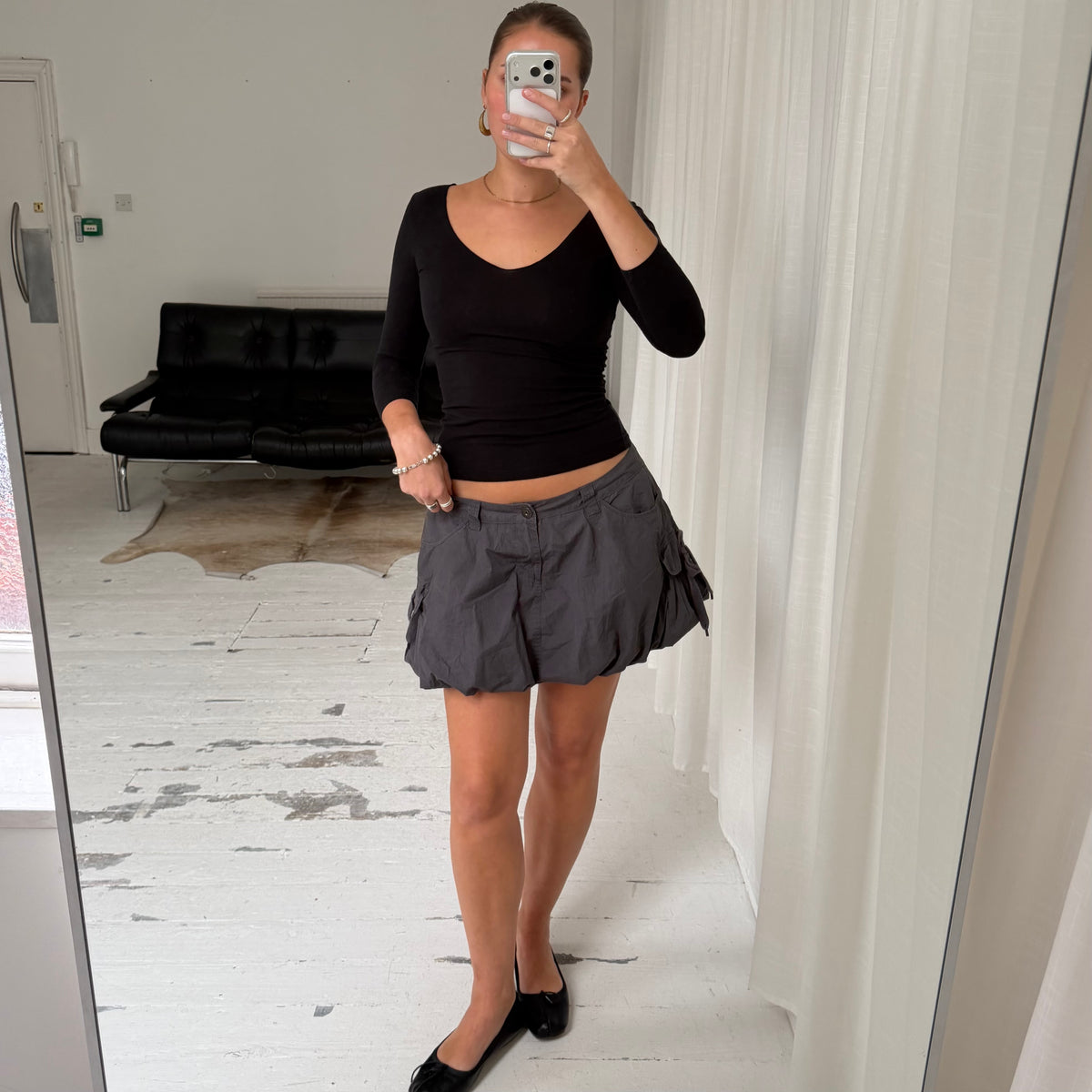 Grey Bubble Hem Mini Skirt