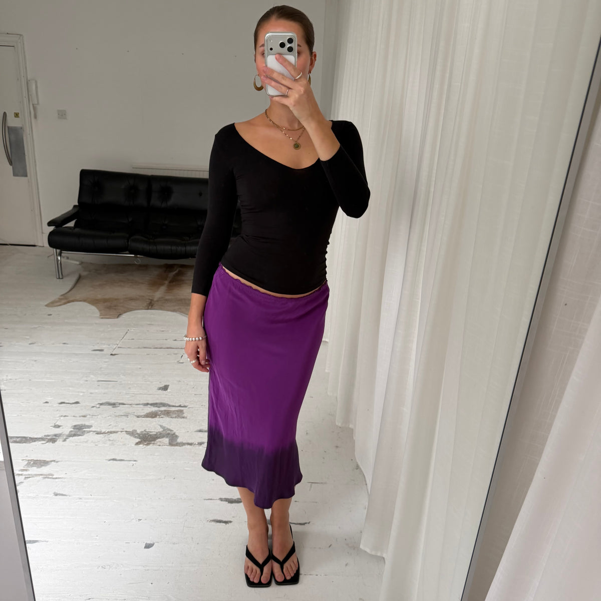 Purple Silk Midi Skirt