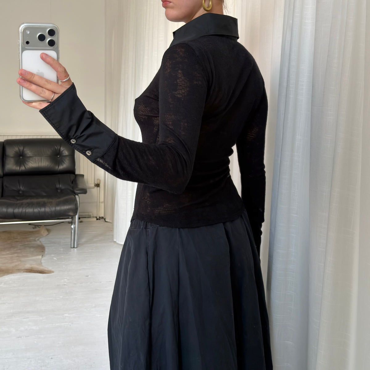 Italian Vintage Wool Blend Sheer Lace Shirt