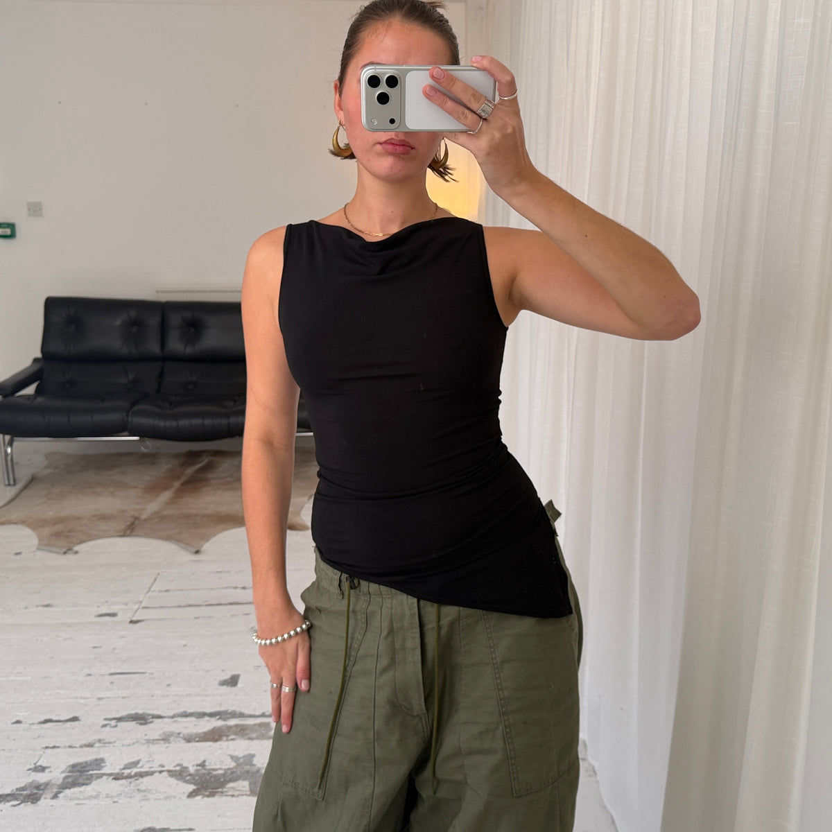 French Vintage Asymmetrical Cowl Neck Top