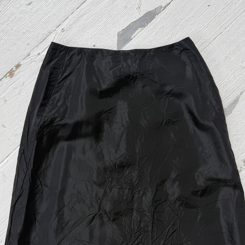 90s Black Nylon Maxi Skirt