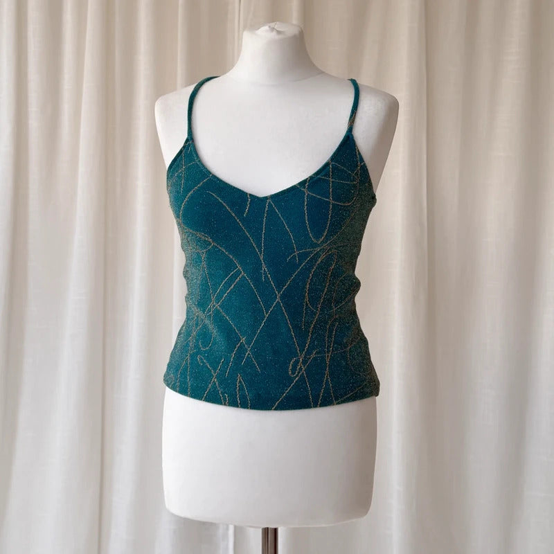 2000's Turquoise Strappy Backless Top