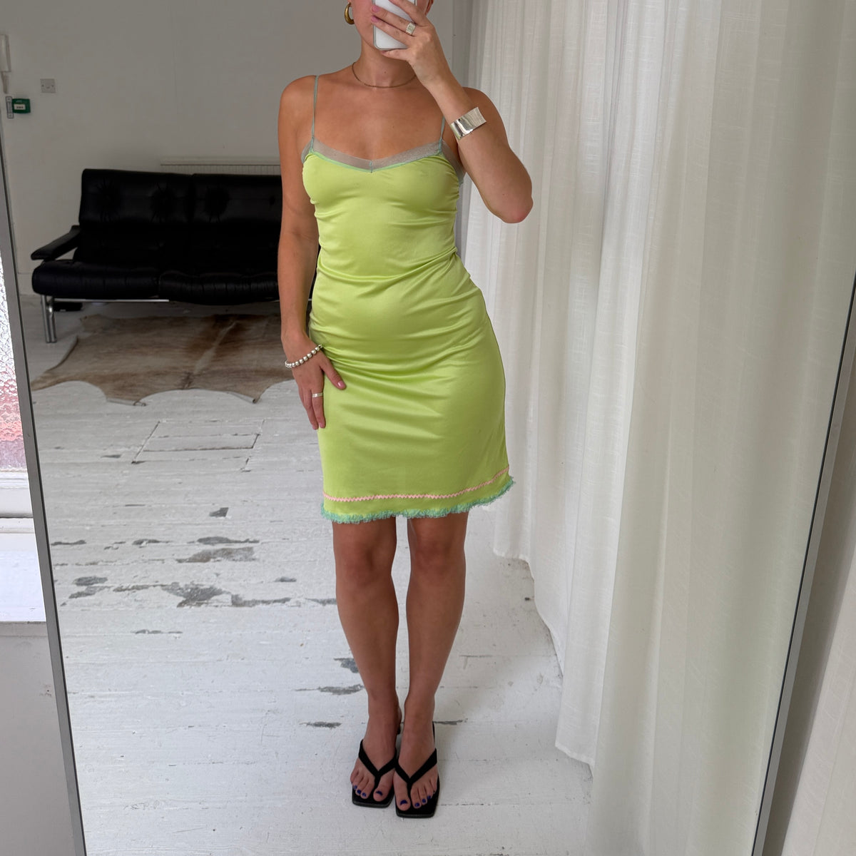 Lime Green KOOKAÏ Satin Slip Dress
