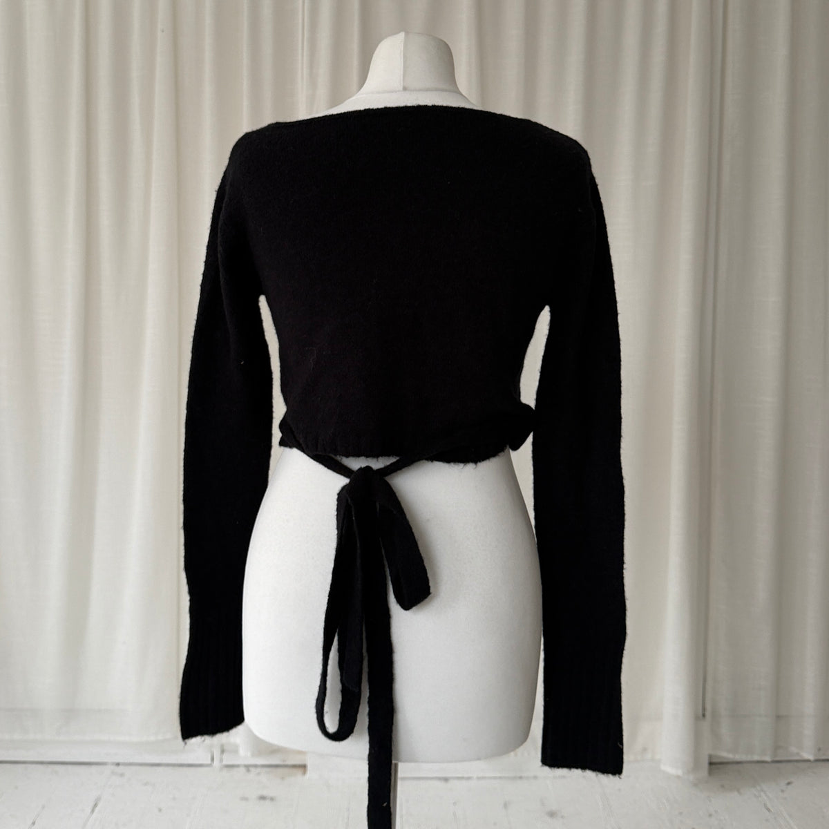 2000s Black Wool Blend Bolero Wrap Cardigan