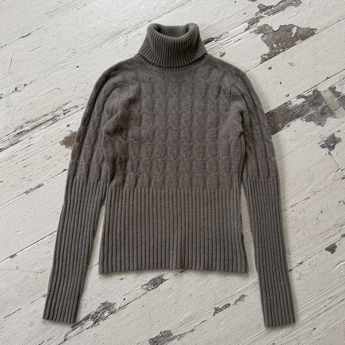 Italian Vintage Grey Merino Wool Cashmere Rollneck Jumper