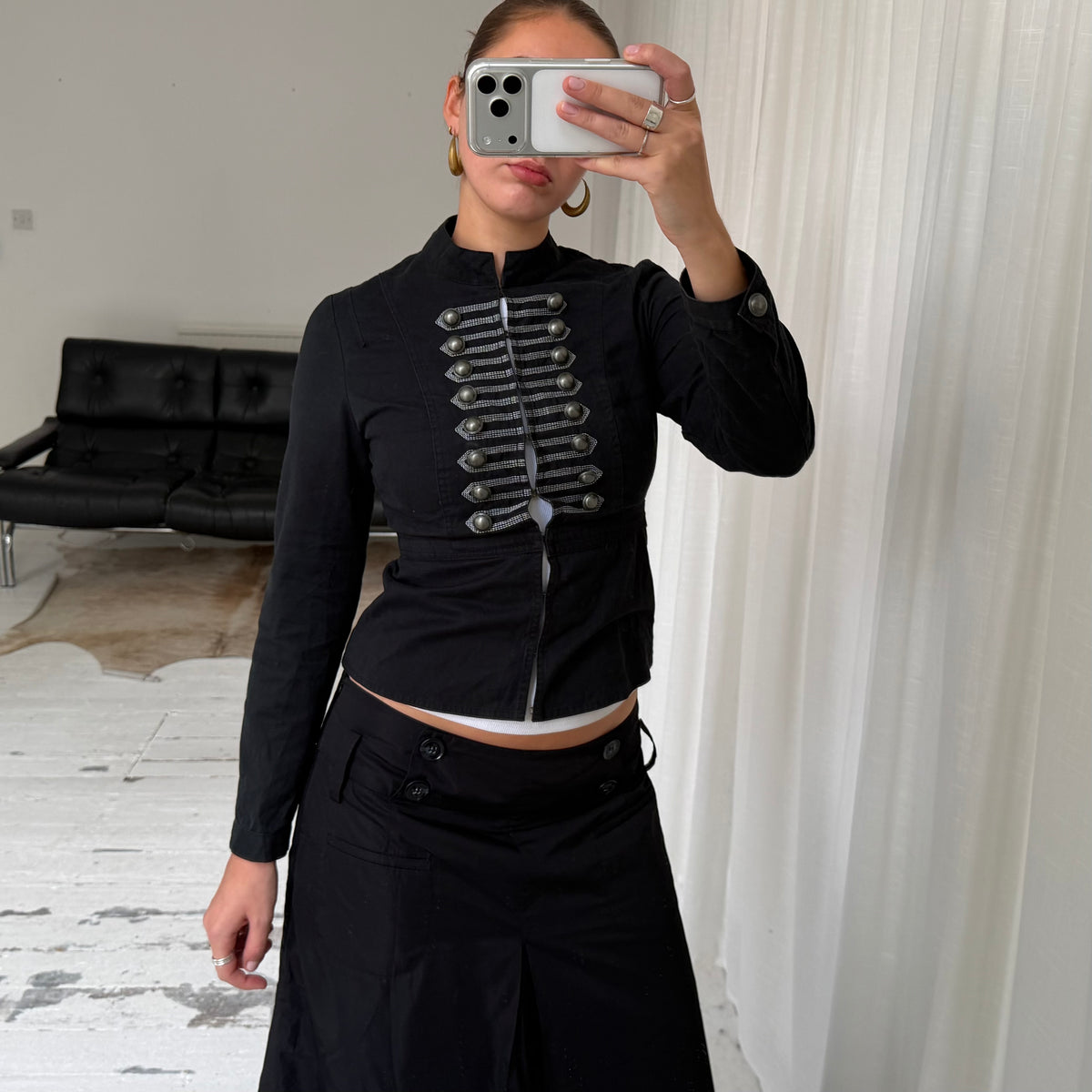 Black Military Hook & Eye Jacket
