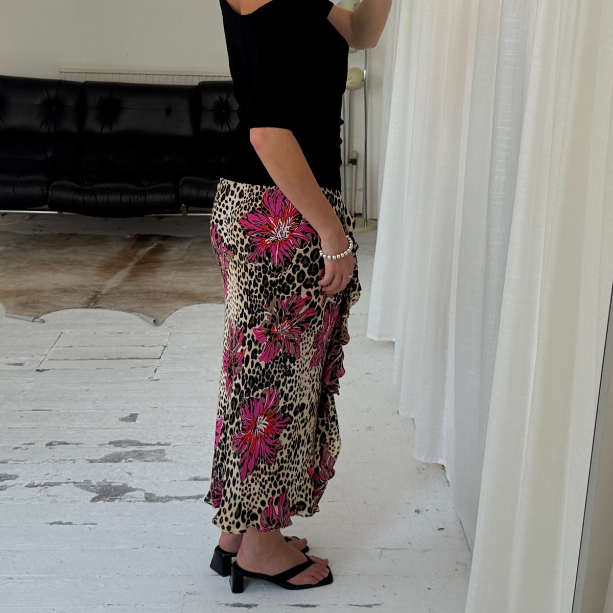 Silk Ruffle Midi Skirt
