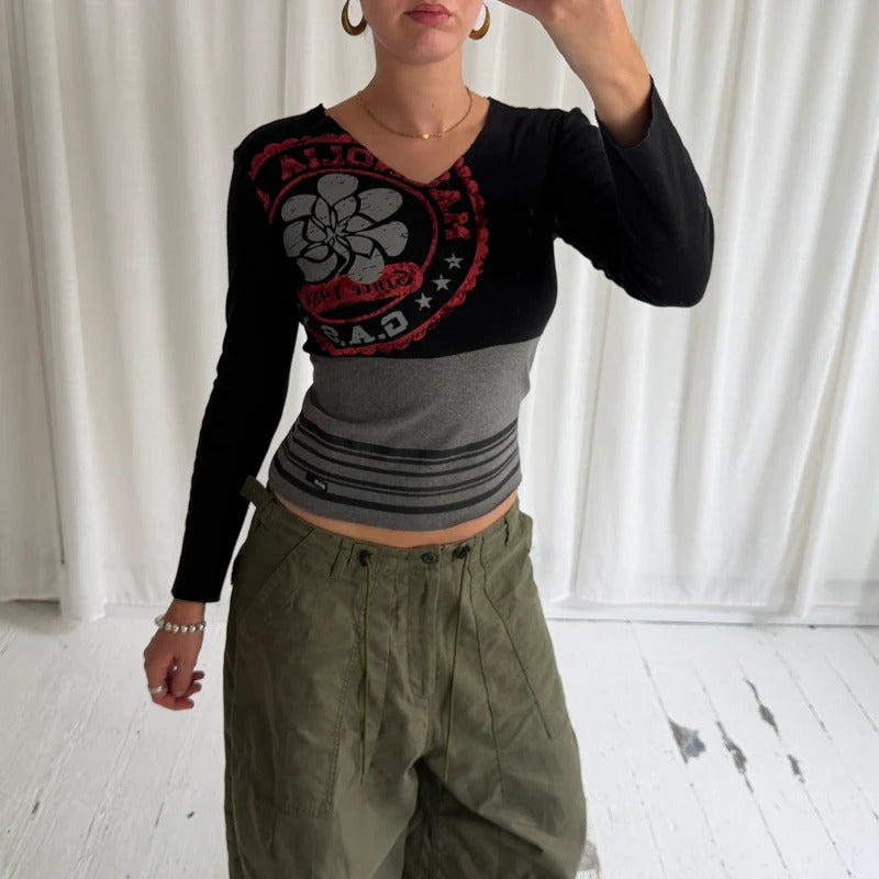 00s Graphic Print Long Sleeve Top