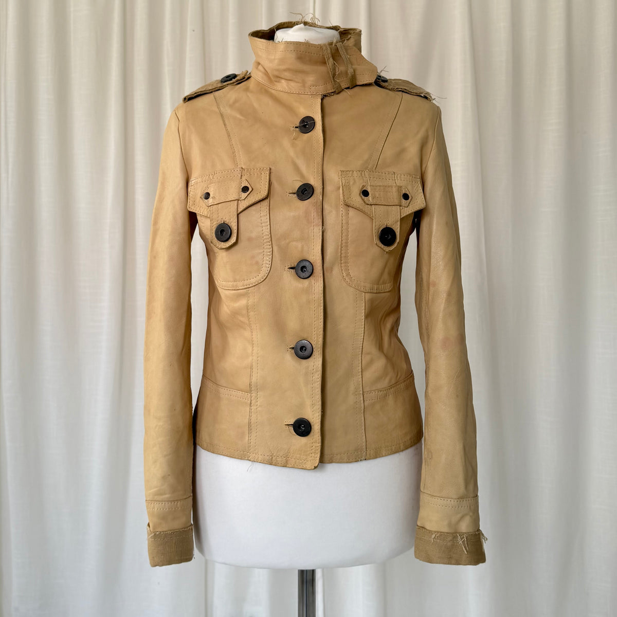 Beige Leather & Linen Jacket