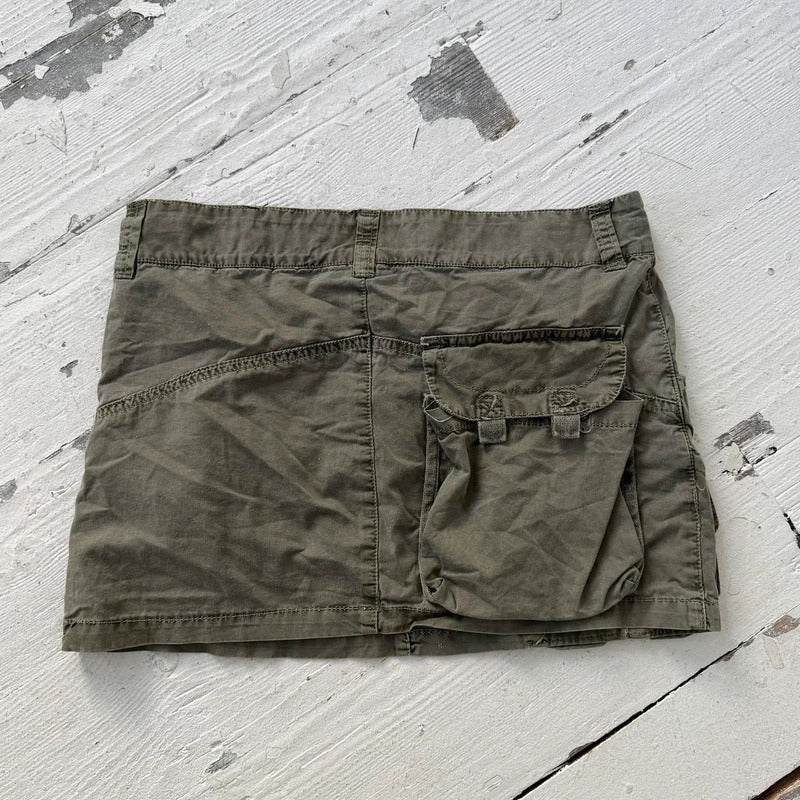 2000s Khaki Cargo Utility Mini Skirt