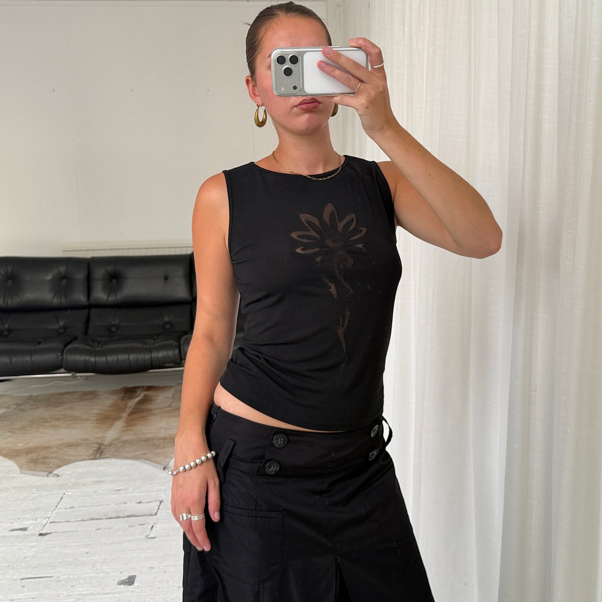 Black Mesh Cut Out Tank Top