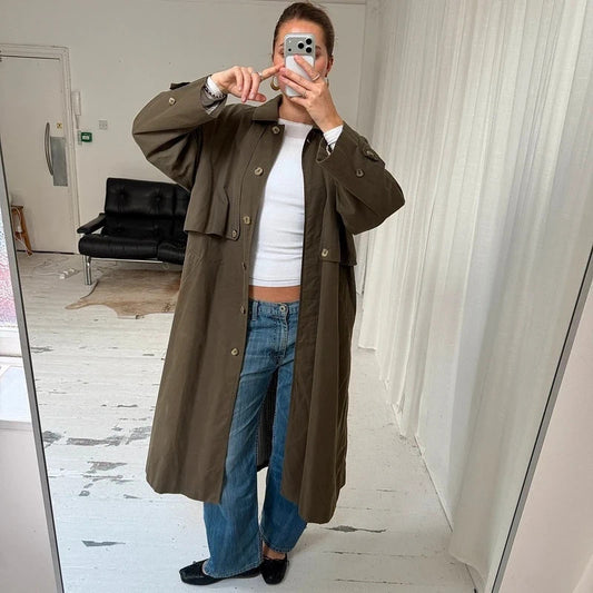 90s Jaeger Khaki Brown Cotton Trench Coat