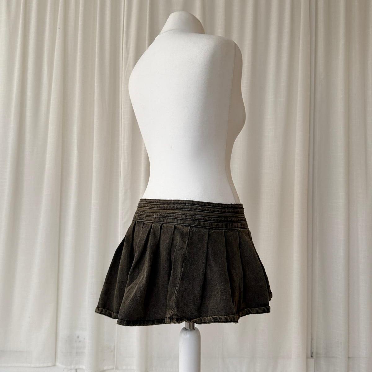 00s Brown Washed Denim Pleated Overskirt