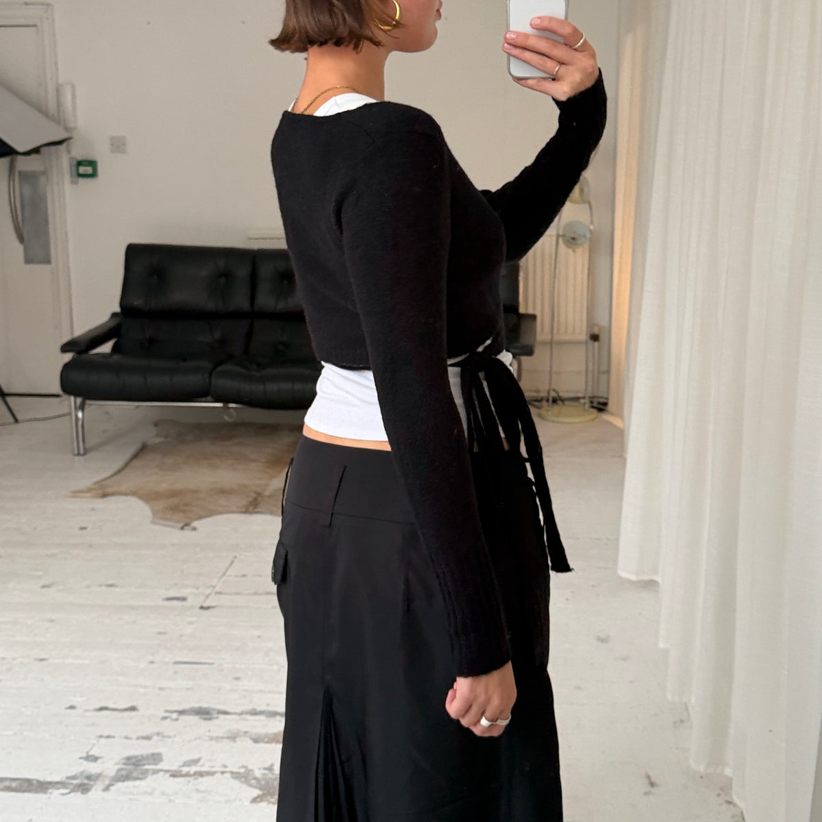 2000s Black Wool Blend Bolero Wrap Cardigan