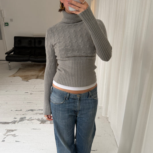 Italian Vintage Grey Merino Wool Cashmere Rollneck Jumper