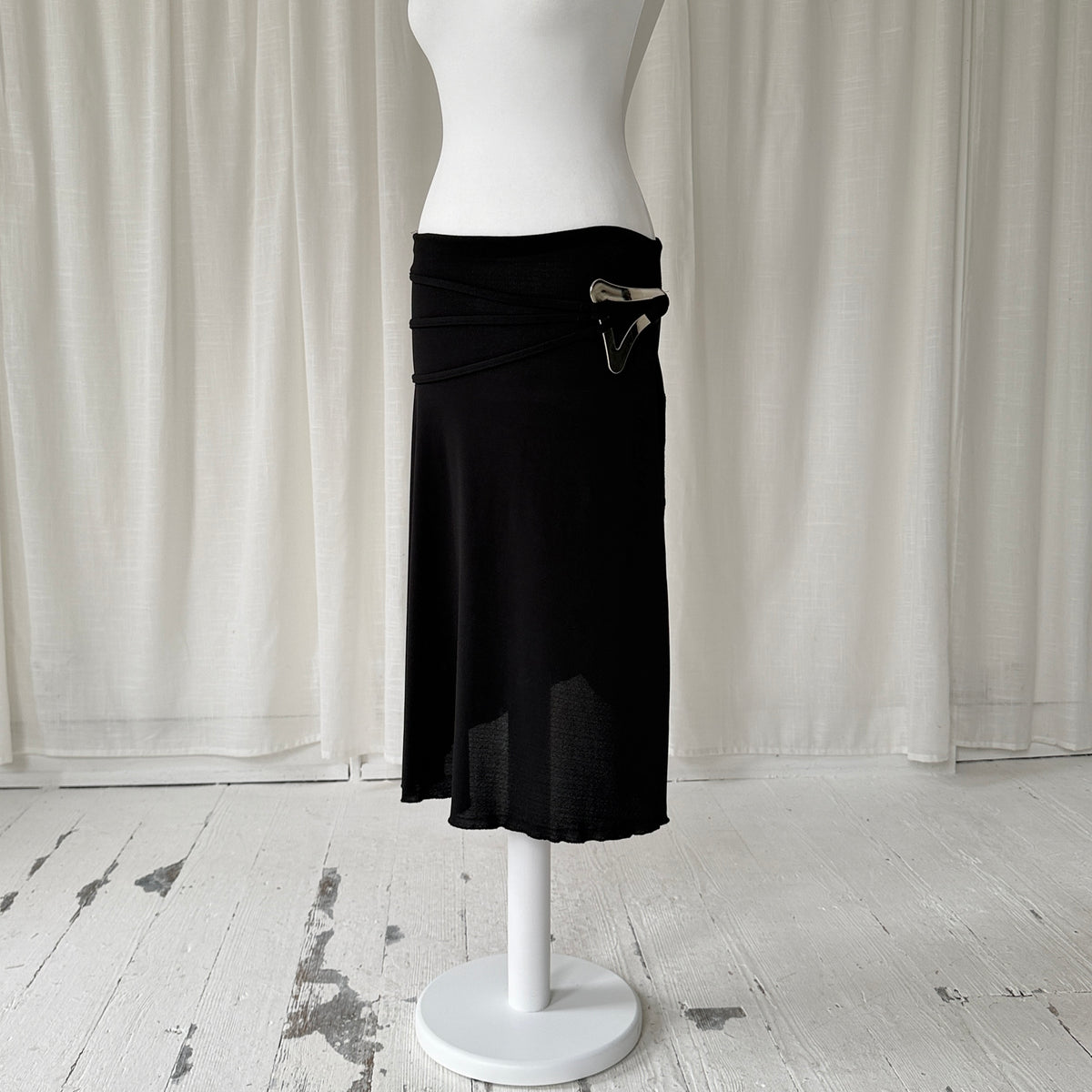 Black Silver Hardware Midi Skirt