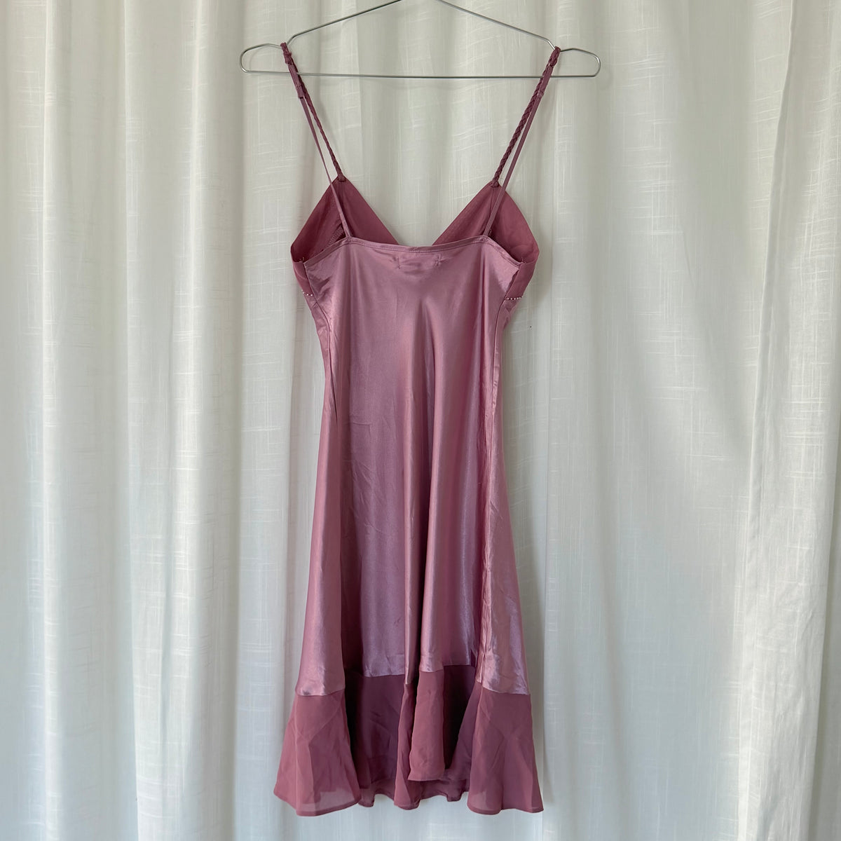 Pink Satin Rosette Mini Slip Dress