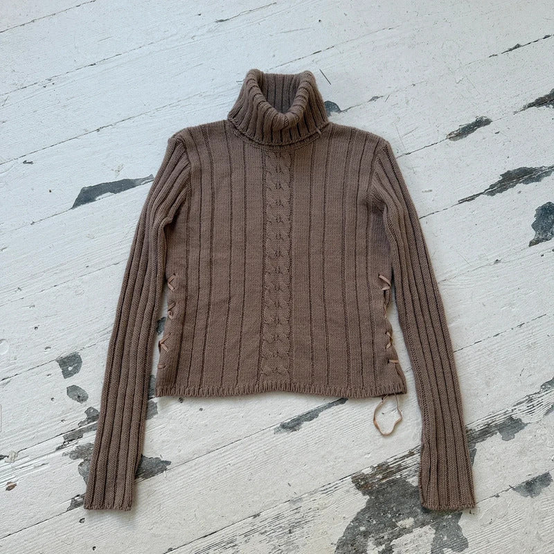 Vintage Italian Wool Cable Knit Roll Neck Jumper