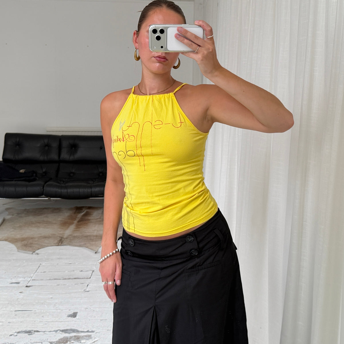 Yellow Graphic Halterneck Top