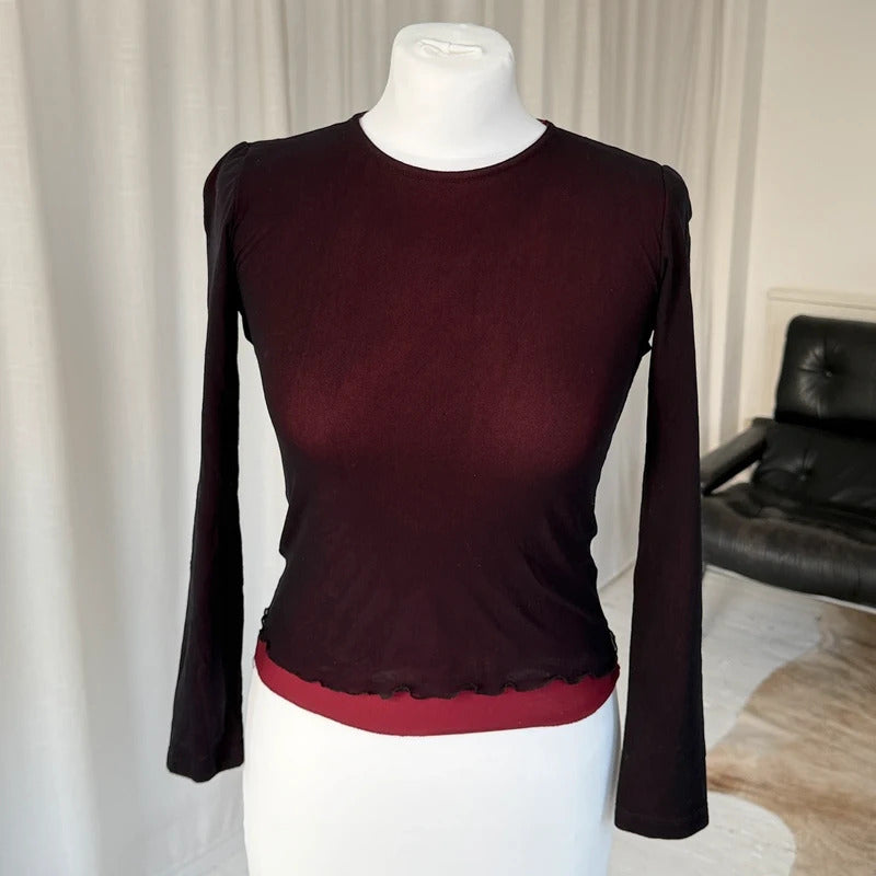 Black Layered Mesh Long Sleeve Top