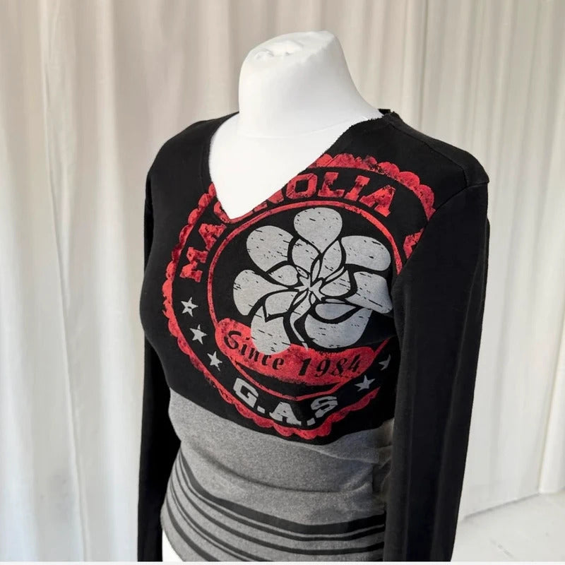 00s Graphic Print Long Sleeve Top
