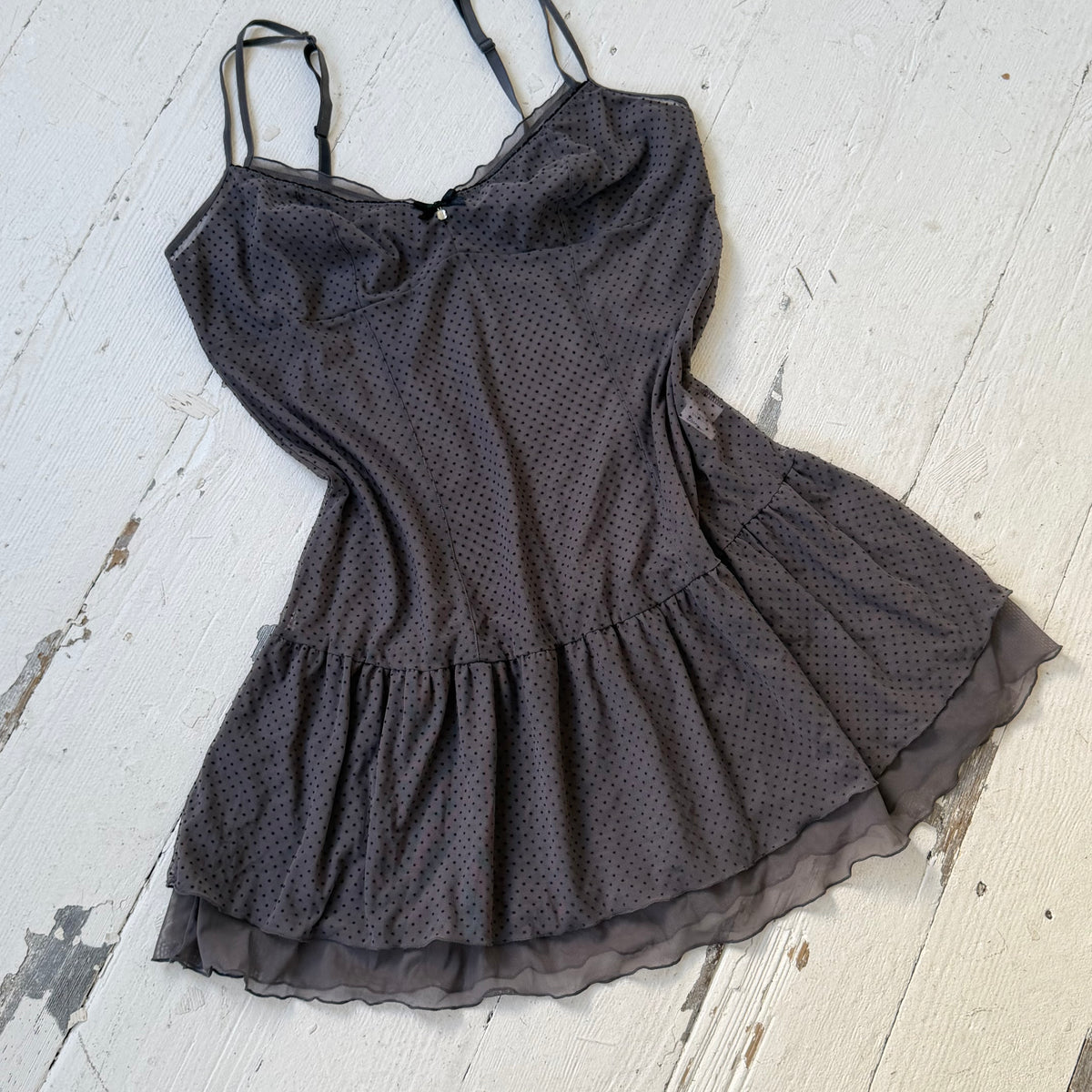 Polka Dot Mesh Babydoll Slip Dress