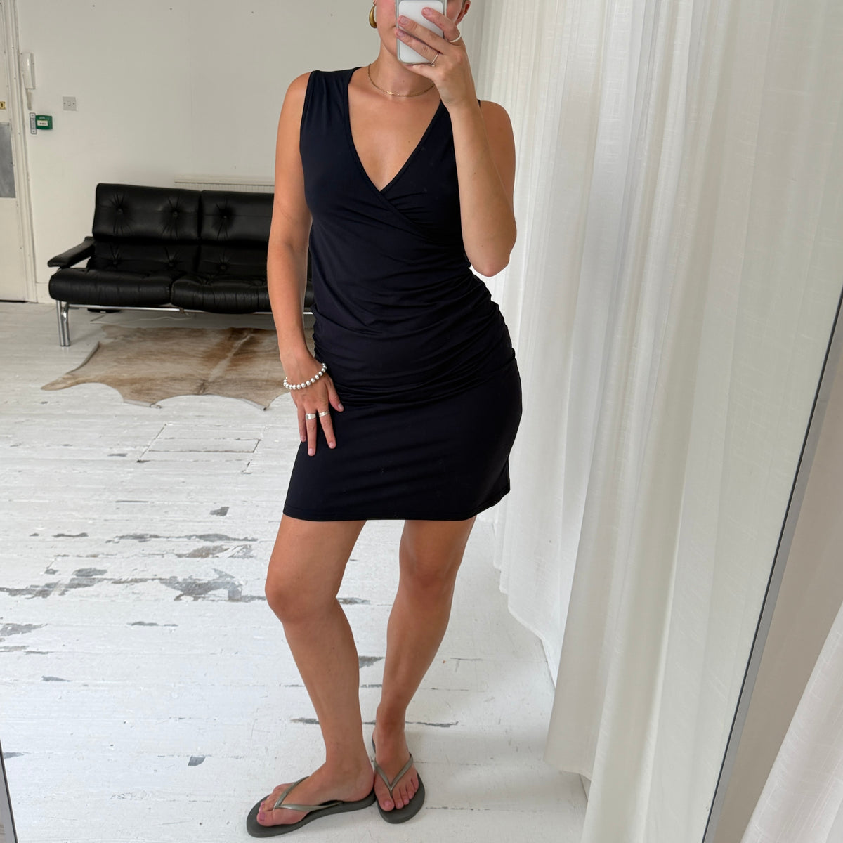 90s Calvin Klein Black Wrap Midi Dress