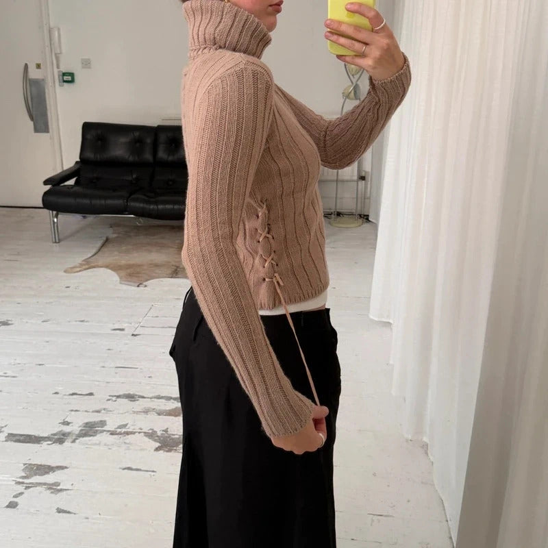 Beige Wool Knit Rollneck Jumper