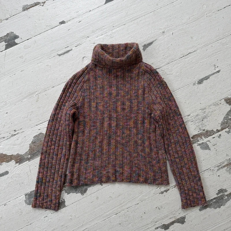 Multicolour Space Dye Wool Rollneck Jumper