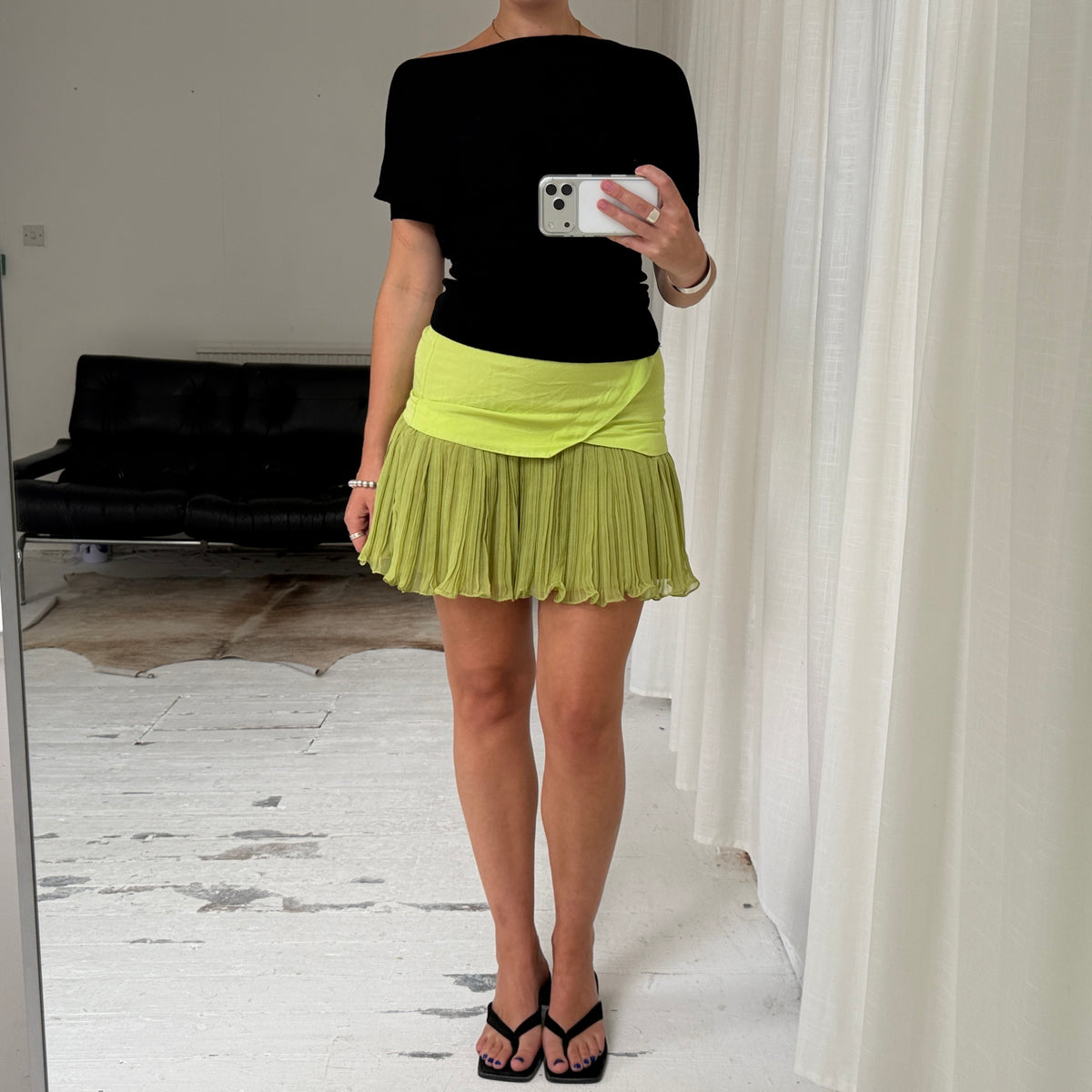 Lime Green Pleated Mini Skirt
