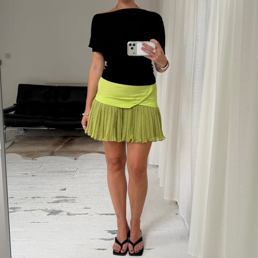 Lime Green Pleated Mini Skirt