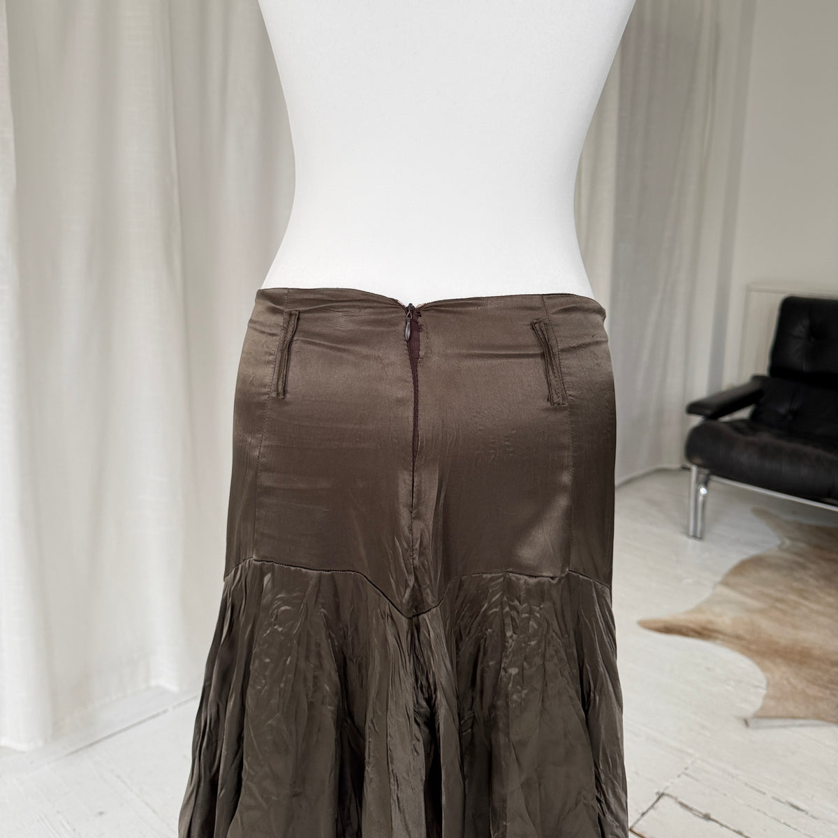 Pleated Asymmetrical Satin Skirt