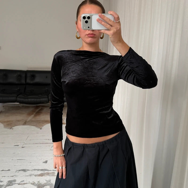 Italian Vintage Black Velvet Top