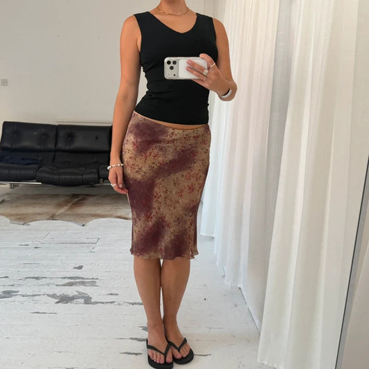 Floral Micro Mesh Midi Skirt