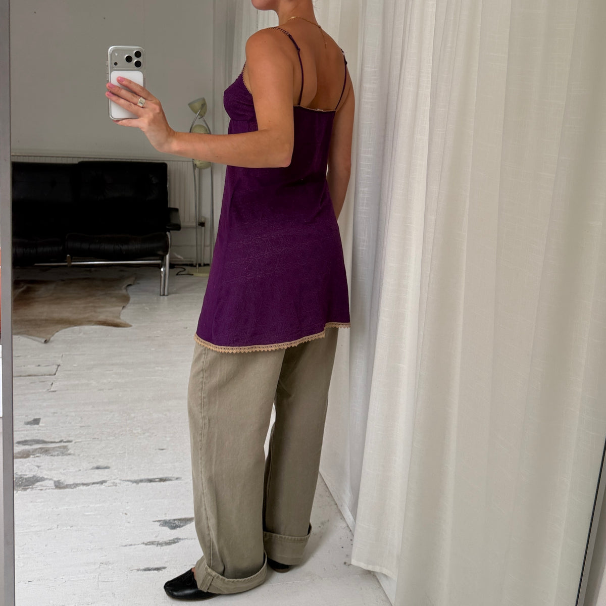Purple Lace Trim Slip Dress