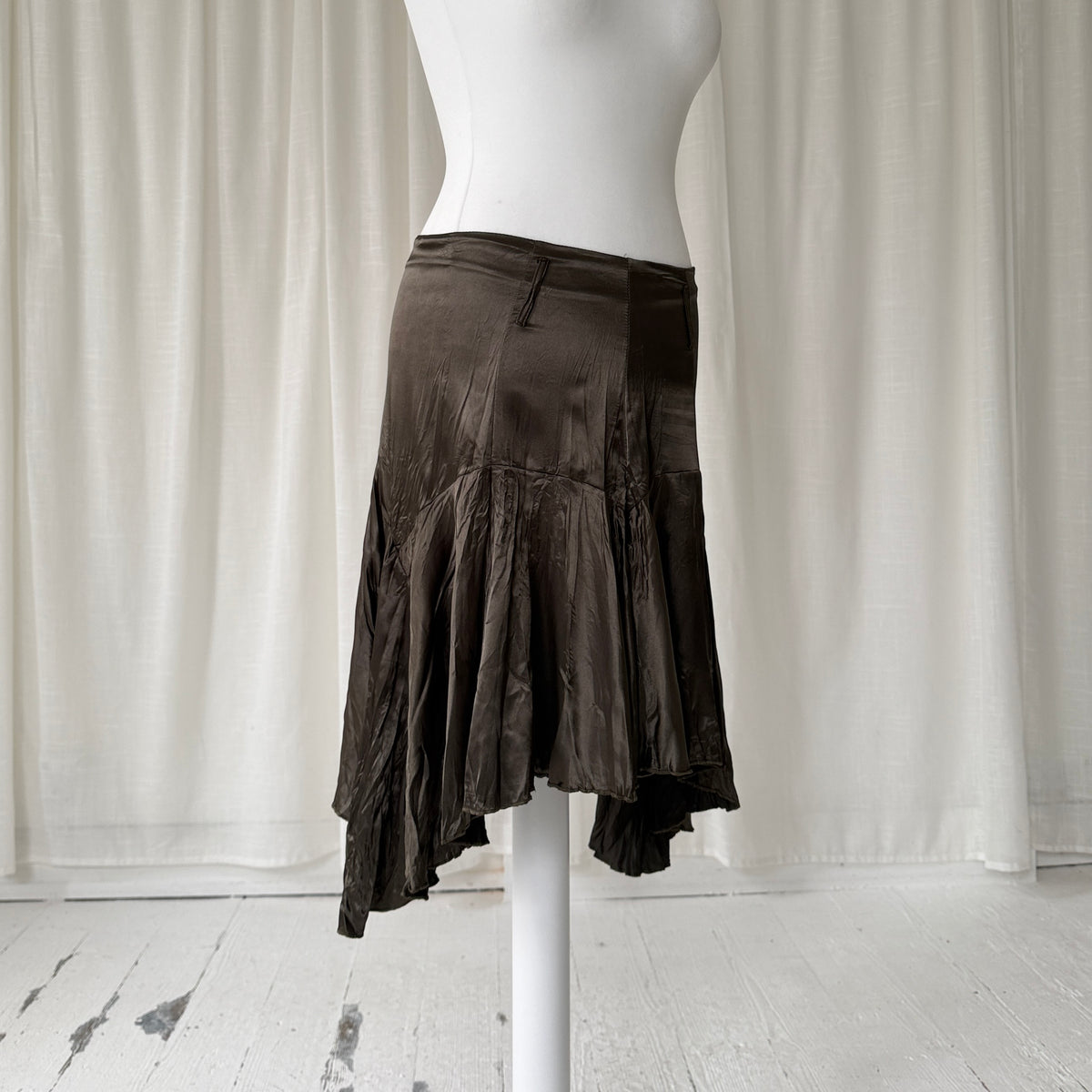 Pleated Asymmetrical Satin Skirt