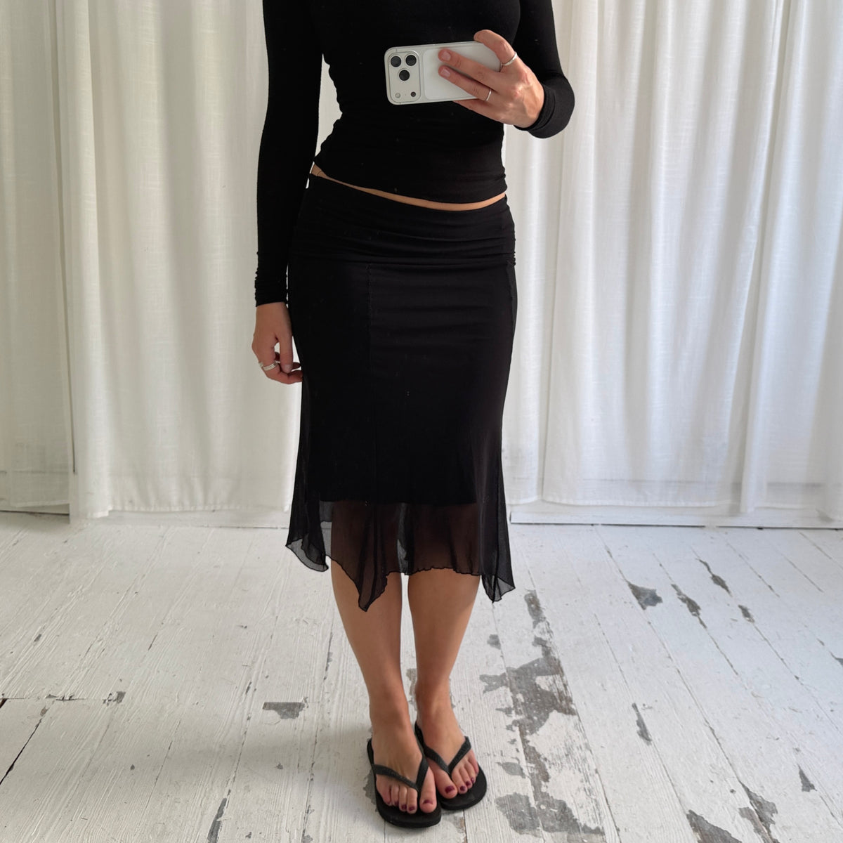 2000s Asymmetrical Mesh Midi Skirt