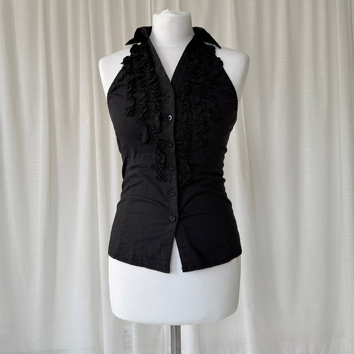Black Ruffle Halterneck Top