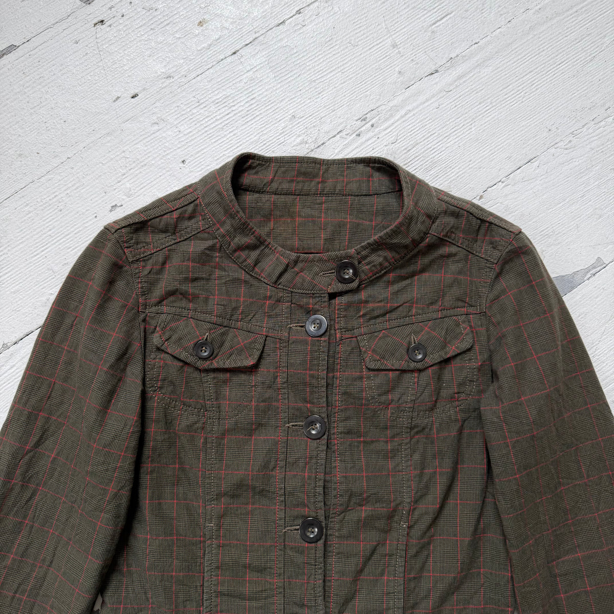 Khaki Red Check Fitted Jacket