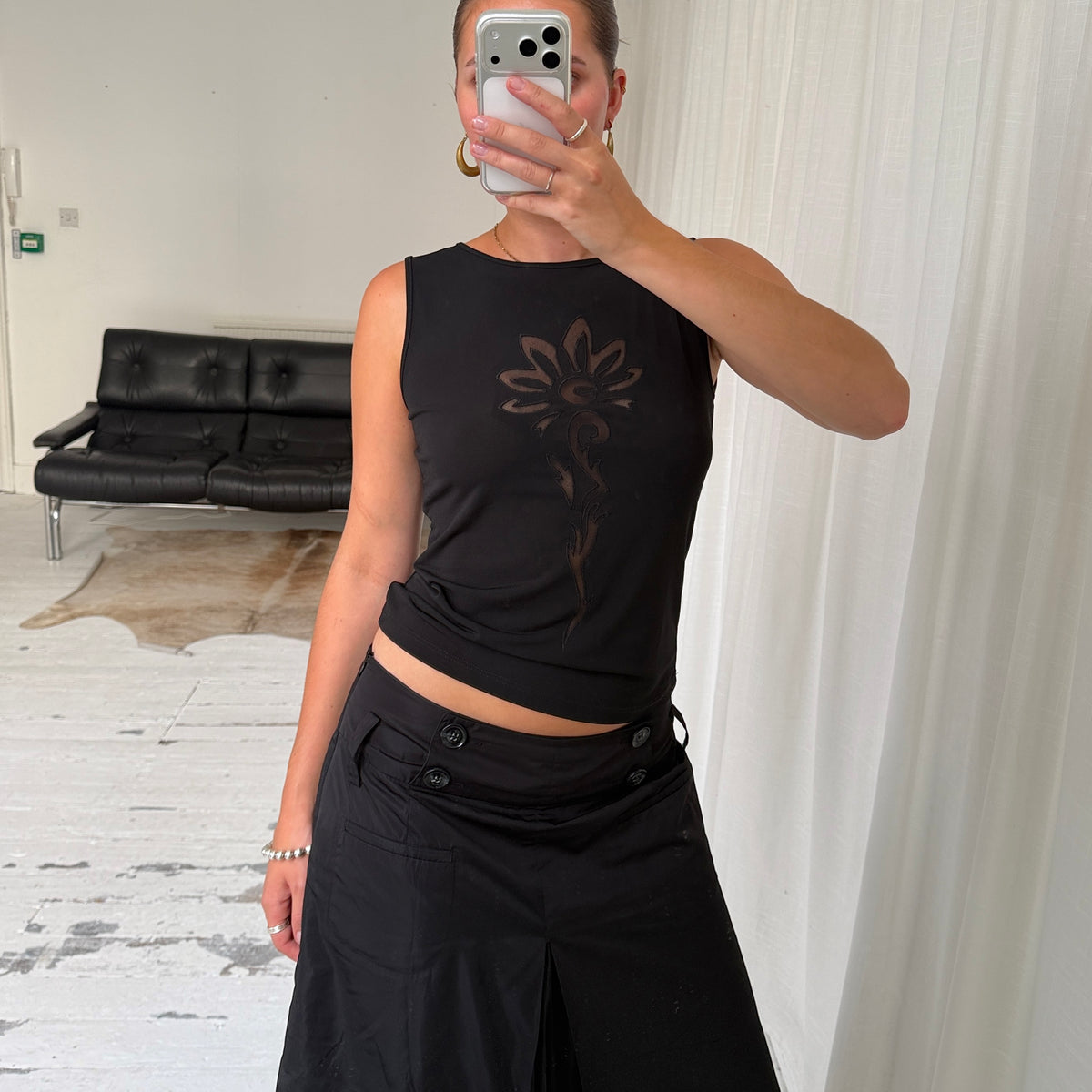 Black Mesh Cut Out Tank Top