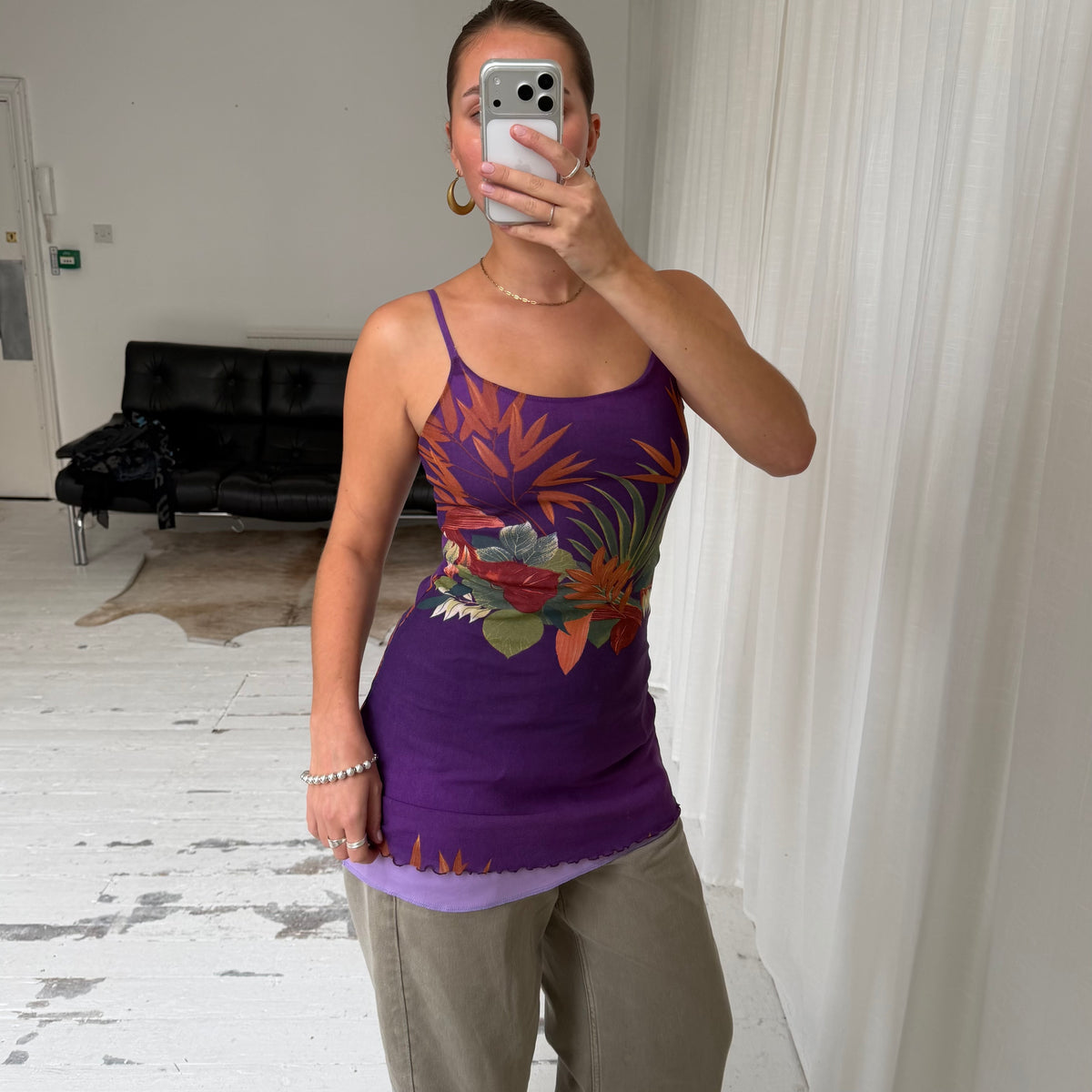 Purple Floral Mesh Mini Dress