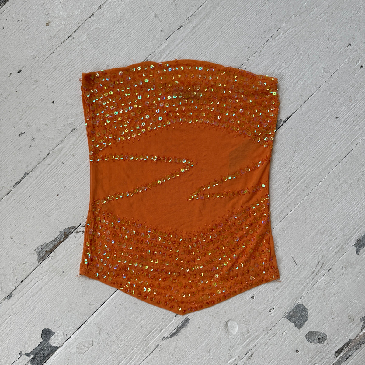 Orange Sequin Mesh Bandeau Top
