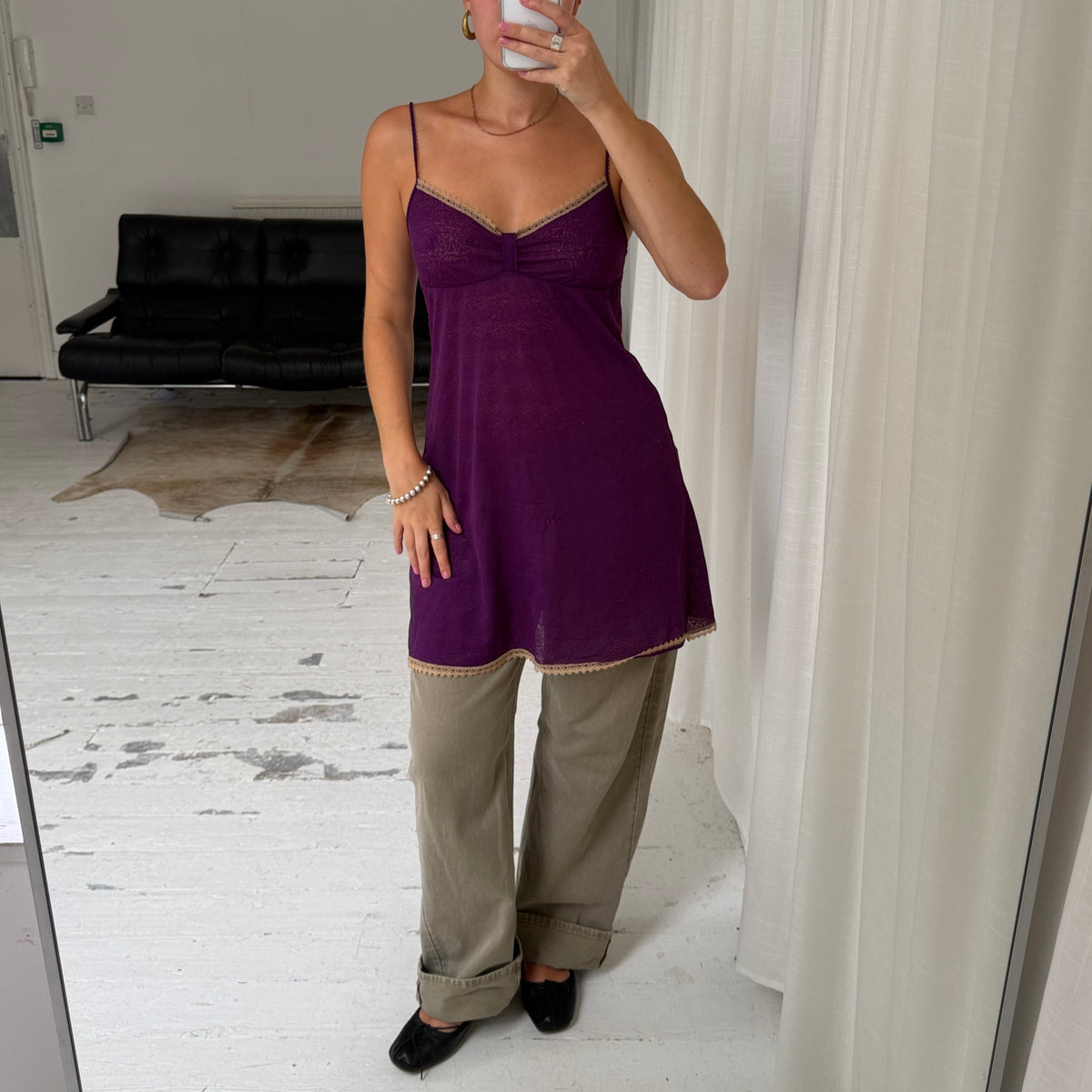 Purple Lace Trim Slip Dress
