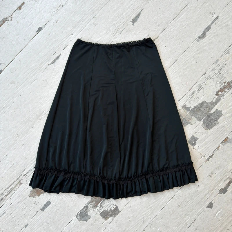 Italian Vintage Black Ruffle Midi Skirt