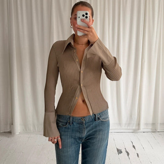 Italian Vintage Khaki Beige Pleated Shirt